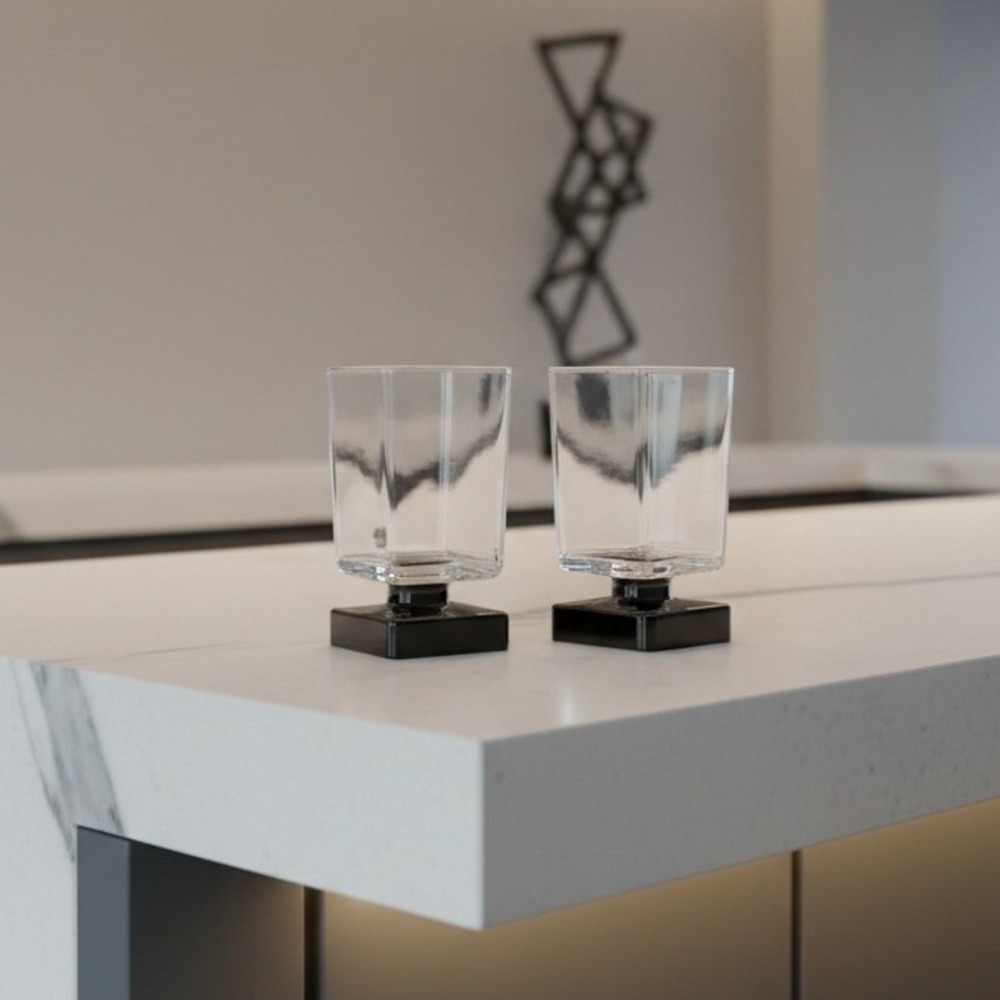 Di Saronno Clear Square Glasses w/ /Black Square Base